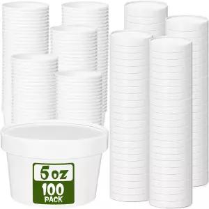 뚜껑이 있는 풀문 100팩 종이 수프 용기 일회용 음식 통풍 크래프트 스크림 케이크 디저트 컵 핫푸드 과일