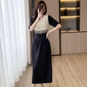 M1 여름 니트 원피스 스커트 여성 슬림핏 반팔 라운드 박시 JEN1