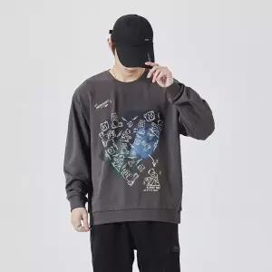 남성청바지 코디 세트 봄가을 곰돌이 자수 라운드 맨투맨 일자 와이드 코듀로이 배기 데님 팬츠 심쿵직구