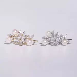 세 알 진주 큰 큐빅 꽃나무 브로치 CY136C