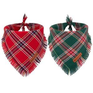 아도기고 크리스마스 강아지 반다나와 태슬, 스타일리시한 레드 그린 격자무늬 스카프 턱받이, 다양한 사이즈, 중형 대형견용 반려동물 반다나 (대형)