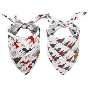 크라운 뷰티 크리스마스 강아지 반다나 리버서블 라지 2팩, 포레스트 순록 세트, 조절 가능한 삼각 스카프, 중형 대형 초대형 여자 남자 애완동물 DB85-L