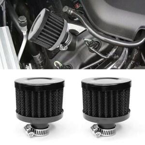 SWQS 2PCS 에어 필터 냉기 흡입 브리더 필터, 12mm 미니 자동차 크랭크케이스 클리너, 모터사이클용 범용 자동 통풍 밸브 커버 터보 통풍구 액세서리(블랙)