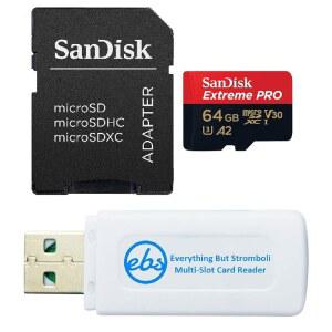스트롬볼리 MicroSD 및 SD 카드 리더기를 제외한 모든 기능을 갖춘 어댑터가 장착된 Air 3S, Air 3 드론 및 OSMO Action 4 SDSQXCU-064G-GN6MA 번들을 갖춘 64GB Extreme PRO microSD 메모리 카드