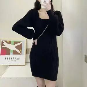 [라일리여성의류] Rly 여성 벌룬소매 골지니트 스퀘어넥 원피스 미니기장