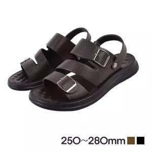 편안한 사선 스트랩 투버클 캐주얼 직장인 소가죽샌들