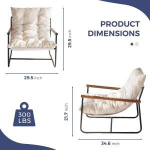 맥요요 모던 침실 암체어 덮개형 발코니 프레임 거실 독서실을 있는 위한 금속 편안한 나무 팔걸이가 액센트 베이지 쿠션이 의자 라운지 부드러운