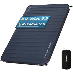 킹캠프 셀프 인플레이팅 수면 패드, 사계절용 단열 공기 및 폼 캠핑 매트리스 2인용, 캠프 텐트 야외용 3인치 두꺼운 풀 더블 사이즈 매트, PVC 프리 R 3.5/7.9 양면