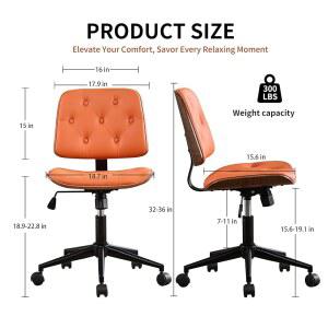 VIPDESK 소형 회전 호두 사무실 팔리스 PU 높이 의자 주황색 데스크 현대 있는 의자 바퀴가 미드 컴퓨터 조절 가정용 업홀스터 360 회의실 오피스 가능한