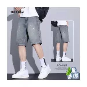 남자데님반바지 빈티지 데님 반바지 여름 얇은 5부 캐주얼 찢어진 일자 ible2