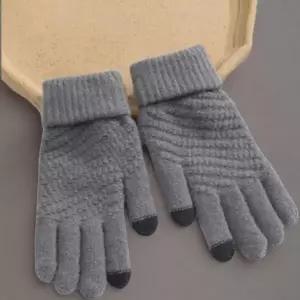 CCA8463여성 겨울 방한 배색 니트 손가락 장갑