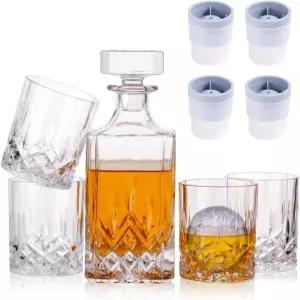 선물 상자에 담긴 크리스탈 위스키 디캔터 세트 - 잔 4개와 큰 스볼 몰드 4개 포함 남성을 위한 독특한