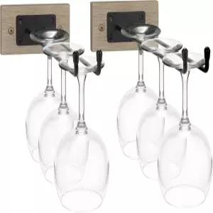 소버스 월 장착 와인잔 스템웨어 랙 세트 샴페인 드링크웨어용 와이어 및 우드 홈 바 주방 스토리지 완성