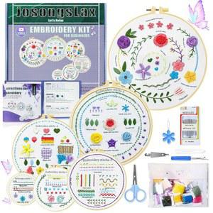 조송슬랙스 초급 자수 키트, 핸드 크로스 스티치 패턴 바느질 공예 취미 세트 6 후프, DIY 펀치 니들포인트 36바늘 배우기 스타터 키트 선물