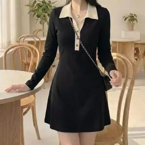 [라일리여성의류] Rly 심플 미니원피스 블랙 버튼 카라 배색