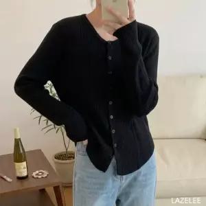 [라일리여성의류] Rly 레이즐리 블랙 언발 랩 니트 가디건 여성용 루즈