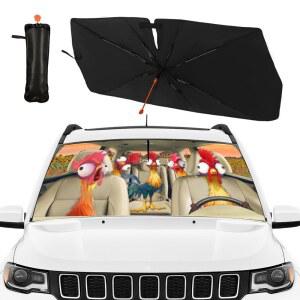 CHILL TEK 재미있는 동물 자동차 앞유리 우산, 앞유리를 위한 루스터 선섀도 자외선 차단 접이식 우산 선바이저 보호대 - 대부분의 차량에서 차량을 시원하게 유지하세요