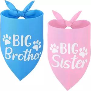 2팩 강아지 반다나 임신 발표 빅 브라더 앤 시스터 소형견용 조절 가능한 애완견 스카프 성별 사진 소품