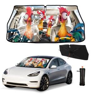 이딜 재미있는 루스터 자동차 우산 햇빛 가리개 접이식 앞유리 자외선 차단 SUV 트럭을 위해 차량을 시원하게 유지하세요 57