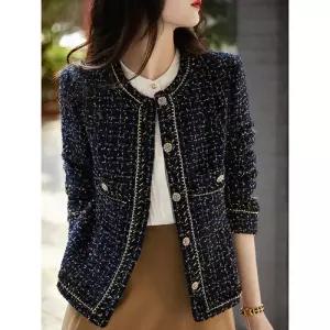 빛채운 여성용 니트 체인 스트랩 트위드 코트 OPH1
