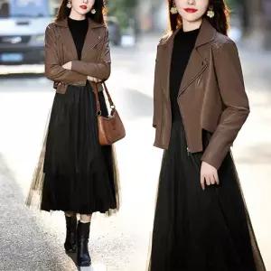 빛채운 봄 가을 숏상의 가죽 라이더 코트 슬림핏 여성코트 OPH3