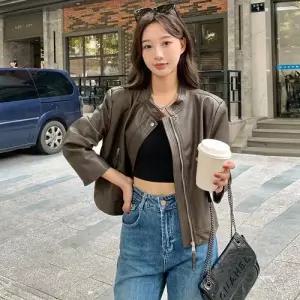 빛채운 빈티지 복 코트 차이나카라 봄가을 가죽 여성코트 숏기장 OPH1