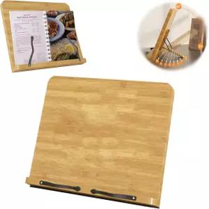 레시피 북 홀더 주방용 쿡북 스탠드 우드 각도 조절 가능 및 페이지 종이 클립 책상용 잡지 노트북