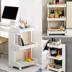 [생활] 선반 이동식 트롤리 3단 다용도 수납 정리함 화이트