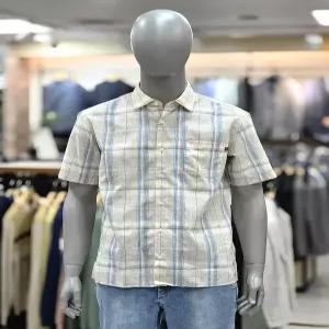 런던포그 세이브존04 기본에리 체크 완전일자 캐쥬얼 반팔베이지셔츠 LPA3A562