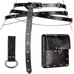 울트라펀 3pcs 르네상스 벨트 액세서리 인조 가죽 중세 바이킹 체인 가방 스커트 하이킹 렌 페어 코스튬