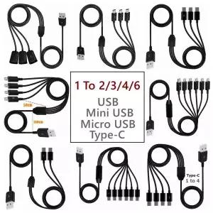 Type-C 1  4 6 포트 C USB C  소형 마이크로 5핀 USB Y 분배기 스마트폰 태블릿용 다중 고속 충전 날짜 케