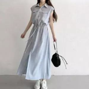 민소매원피스 여성 여름 롱 셔츠 블루 원피스 휴가철 여행 휴가