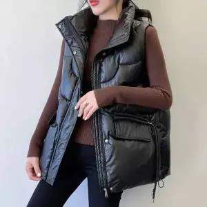 모노무드 스트링 패딩조끼 하이넥 광택 쉬운코디 겨울 데일리룩 1184067