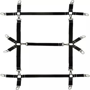 Eopocdor 침대 시트 스트랩 미끄럼 방지 클립 조절 가능한 탄성 침구 홀더 매트리스 커버에 쉽게 설치 블랙