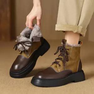 원더맨 여자 겨울 앵클 신발 부츠 워커힐 스노우 스트랩 워커 통굽 키높이 가죽 데일리룩 배색 리얼 KUK5