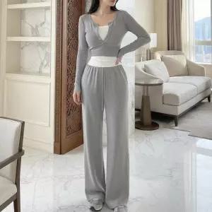 [옷자락]여자 트레이닝 스판 골지 2컬러 일자 팬츠 바지