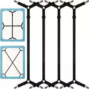 yccsed 침대 시트 스트랩 4Pcs 탄성 조절식 홀더 금속 클립으로 제자리에 고정할 수 있는 맞춤형 매트리스