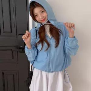 [옷자락]여자 봄 캠퍼스룩 시스루 후드 바람막이 바스락 점퍼