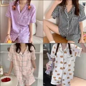 여성반팔잠옷 카라 셔츠 반팔 잠옷 체크 파자마 6종