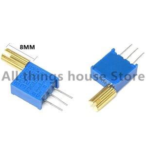 가변 저항기 멀티 턴 조절식 전위차계 나노 금속 샤프트 긴 핸들 8mm 3296W 5개