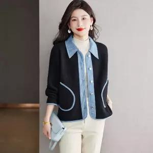 손오반 여자 데님 모직 캐주얼 춘추 동계 싱글 데일리룩 재킷 톱 아우터 코트 터틀넥 KUK3