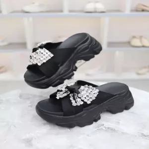 [블리아르]블링 비즈장식 왕리본 통굽 슬리퍼 7cm BLMD500398_GN