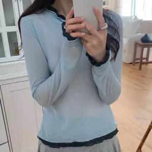 [옷자락]여자 여리핏 배색 레이어드 날라리 시스루 긴팔 티셔츠