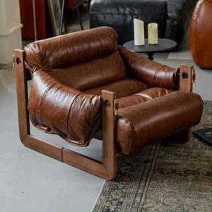 카페 쇼파 1인용 레트로 의 운지 가죽 앤틱 원목