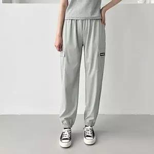 여자아이스바지 캐주얼 심플 여성 허리 밴딩 카고 조거 팬츠