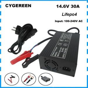 14.6V 30A Lifepo4 고속 충전기 4S 12V 철 인산염 태양 에너지 저장 RV 골프 카트 배터리 악어 클립