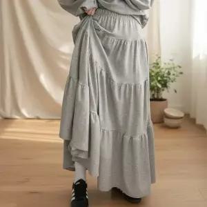 [옷자락]여성 봄 피크닉 플레어 맥시 롱스커트