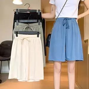 허리밴딩바지 여성 쿨링 허리밴딩 와이드 5부 반바지 여름 데일리룩