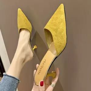 3컬러 스틸레토 여자 스웨이드 미들힐 펌프스힐 뮬 JOa9+4AGv