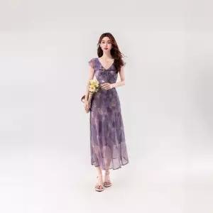 앤트맨 원피스 롱 여성 여름 로맨틱 프린트 브이넥 끈 슬림 OPH2